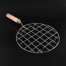 Kitchen Round Stainless Steel Roaster Papad Jali, Barbecue Grill with Wooden Handle